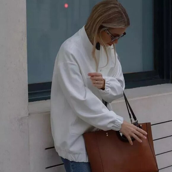 New Zara Oversized Linen Blend White Bomber Jacket Blogger Favorite NWT Medium - Picture 10 of 16